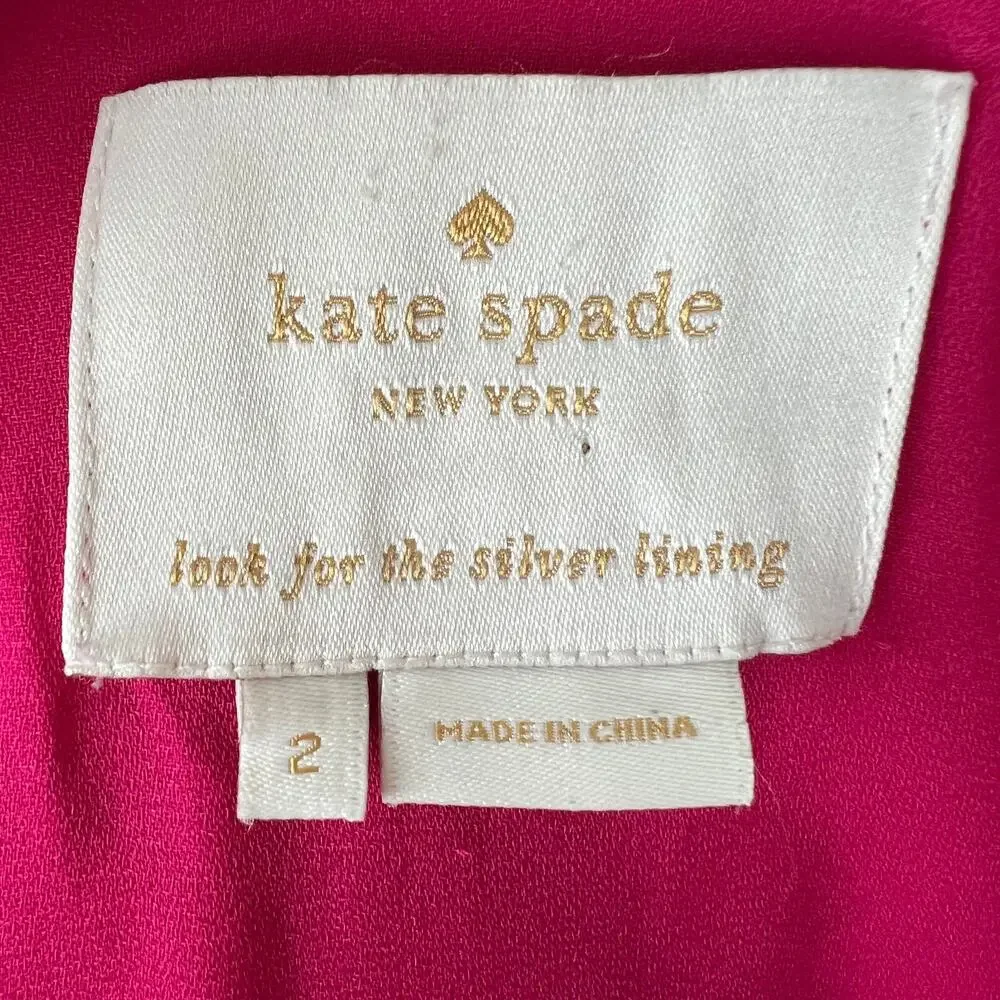 KATE SPADE Pink Fluid Crepe Frill Dress V-Neck Ruffle Sleeve Pullover Size 2